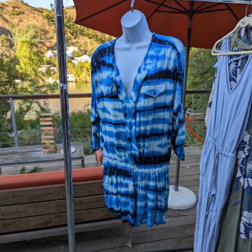 Young Fabulous & Broke YFB Malik Blue Super Soft Tie Dye Sexy Romper Size Small - Picture 8 of 8